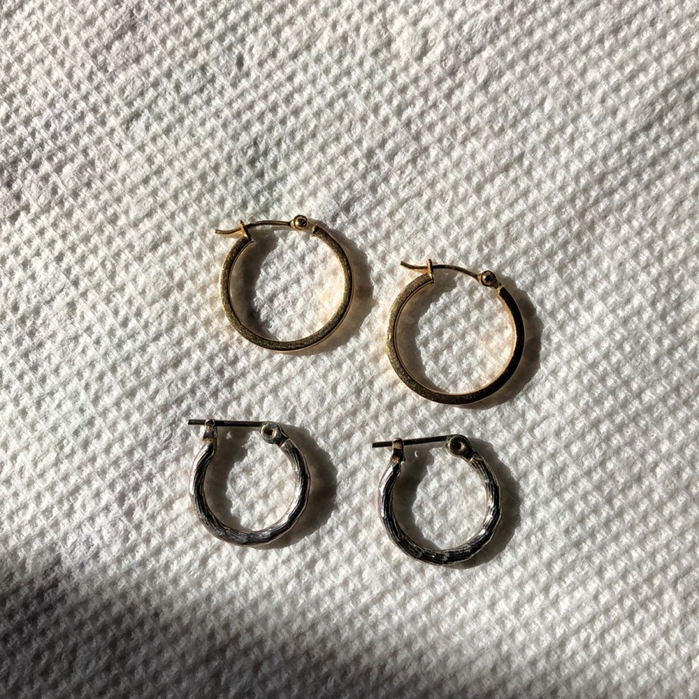 14k gold and sterling silver hoops